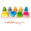 Montessori wooden shape sorting puzzle with magnetic fishing game, colorful blocks, and educational toy set for toddlers.