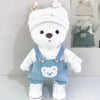 Little Bear Plush Doll in blue overalls with changeable clothes, soft plush fabric, kawaii design, perfect for kids and collectors.