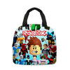 Roblox-themed shoulder bag with colorful cartoon designs and characters.