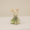 Cute little mouse plush doll wearing a green dress and flower accessory, perfect for kids' cuddly playtime.