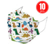 Kids KN95 masks with cartoon dinosaur print, 10-pack, 4-ply breathable for protection and comfort.