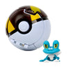 Pokemon Pokeball with Froakie figure, collectible toy for fans. Features durable ABS Pokeball and PVC material figure.