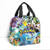 Pokemon lunch bag featuring Pikachu and characters, vibrant anime design, part of Miniso school backpack set.