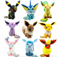 9-piece Pokémon plush toy set featuring Glaceon, Leafeon, and other Eevee evolutions for anime lovers and collectors.