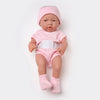 Lifelike 14-inch reborn baby doll in pink outfit with soft silicone skin and realistic features, perfect for nurturing play.