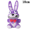 Five Nights at Freddy's purple plush toy with red bow and large teeth, 18cm size.