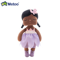 Metoo Angela Doll in lavender dress with floral accents, soft plush toy for babies and toddlers, perfect gift for special occasions.