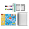 Water Marbling Paint Set with paints, tray, and tools for DIY art projects on paper and fabric. Perfect craft kit for kids and adults.