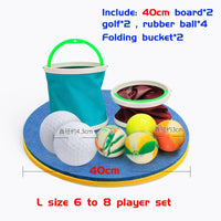 "Balance Ball Relay Game set with 40cm board, golf and rubber balls, and folding bucket for 6 to 8 players"