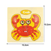 Montessori wooden cartoon crab puzzle for toddlers with dimensions.