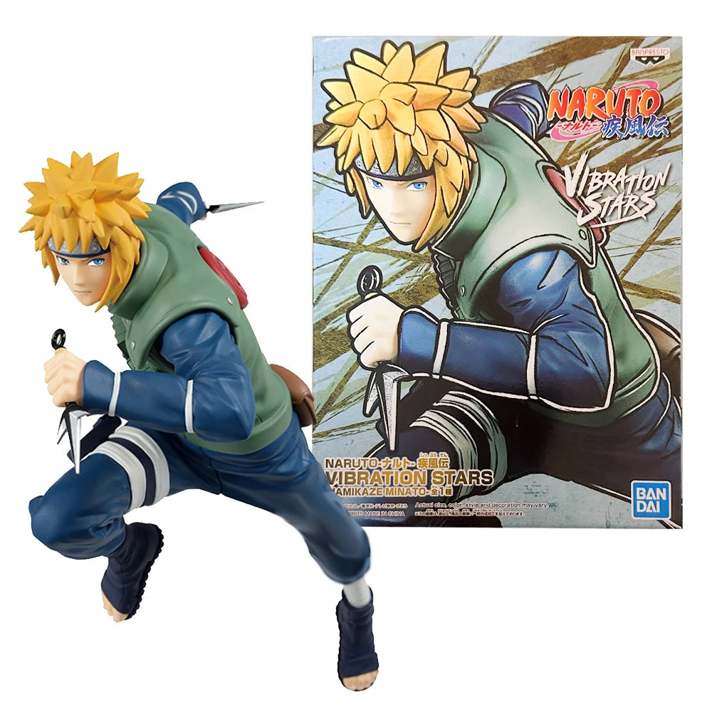 22CM Minato Namikaze Action Figure inspired by Naruto Shippuden, showcasing the Fourth Hokage in a dynamic pose with packaging background.