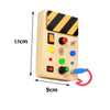 Montessori LED Light Switch Busy Board with buttons and knobs for toddler learning and fine motor skill development, size 13x9cm.