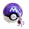 Master Ball with Mewtwo figure from Pokemon collectible set, perfect gift for fans featuring durable ABS and PVC materials.