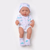 Lifelike 35cm 14-Inch Reborn Baby Doll in White Outfit with Blue Accents, Realistic Design, Made of Soft Silicone