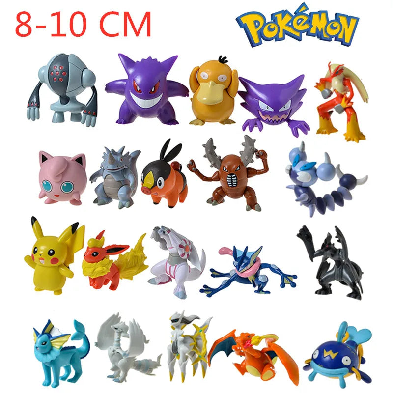 20-piece assorted Pokemon figures set featuring characters like Pikachu and Charizard, sizes 8-10 cm, ideal for collectors and kids.