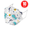 Kids KN95 mask with cartoon dinosaur and space theme print, 4-ply breathable, pack of 10