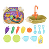 Electric kitchen sink toy with colorful dishes, fruits, and a play detergent bottle for kids’ pretend play and education.