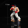 Ryu action figure in white karate gi with red gloves, measuring 9.5cm in height and 5cm in width, from Street Fighter game series.