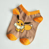 Eevee cotton socks with orange accents; Pokemon-themed plush ankle socks for men and women. Cozy, fun accessory for fans.