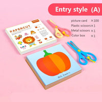 "Colorful paper folding toy set with scissors and cartoon designs for kids' creative learning and motor skills development."