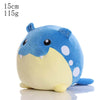 Cute 15cm, 115g blue and yellow Pokemon plush toy with features like fangs and dots, perfect for cuddling and displaying.