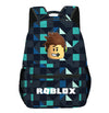 Roblox-themed school backpack with cartoon character design and geometric pattern, ideal for students.