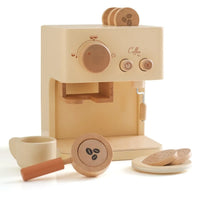 Wooden coffee machine toy for kids, Montessori kitchen playset, enhances creativity and motor skills, realistic design for pretend play.