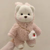 Little Bear Plush Doll in pink fluffy outfit with strawberry bag, ideal for cuddling and dress-up fun.