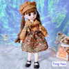 12-Inch Fashion Doll in floral outfit with stylish hat and shoes, standing on fur rug with floral decor in the background.