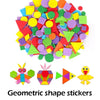 Colorful geometric shape stickers for kids, perfect for creative art projects and educational activities.