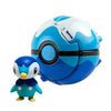 Piplup Pokemon figure with blue Pokeball toy, perfect for collectors and fans. Made of high-quality ABS plastic and PVC.