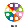 Colorful 4M rainbow parachute game design with circular sections for kids' outdoor play and team activities.