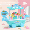 Ice cream candy selling car toy set with colorful accessories, includes ice cream cones, lollipops, and a play cash register.