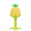 Silicone pineapple baby teether with soft grip handle in bright yellow and green colors.