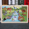 Wooden animal jigsaw puzzle with colorful forest scene for kids, featuring 80 pieces, promoting learning and creativity.