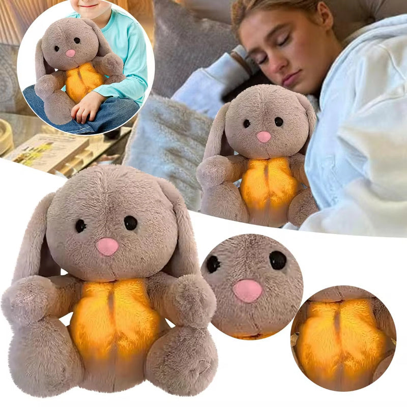 Breathing Rabbit Plush Toy with soothing lights and sounds for comfort and relaxation, perfect for infants and toddlers.