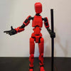 Red and black movable shapeshift robot made from 3D-printed PLA+PETG plastic, designed for customizable poses.