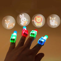 Cartoon Finger Projection Lamp set with fun animal shapes and colorful lights, perfect for kids' creative play and entertainment.