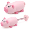 Cute pink pig-shaped toy with pull-out feature.