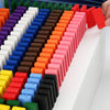 Colorful wooden domino blocks set up in rows, ready for play, illustrating creative and educational fun for kids.