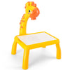 Children's LED Projector Drawing Table with giraffe design, yellow art desk for kids with music and tracing features.