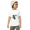 Toddler wearing short sleeve tee with Herobrine on horse design, showcasing Minecraft theme for active gamers.