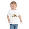 Toddler wearing short sleeve tee with Minecraft heroes design, perfect for playtime or casual outings.