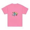 Pink youth classic tee with Minecraft heroes design for kids, featuring soft, durable cotton for gaming fans.