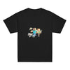 Youth classic tee with Minecraft heroes design on black fabric, perfect for kids and gaming enthusiasts.