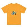 Youth classic tee with Minecraft heroes design in yellow, perfect for gaming fans seeking comfort and adventure.