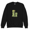 Youth crewneck sweatshirt with Minecraft Creeper design, featuring soft cotton-polyester blend, perfect for young gamers.